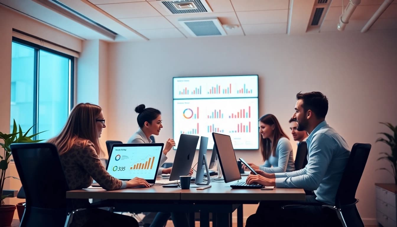 Showing a dynamic team at an Online Marketing Agentur in meiner Nähe collaborating on marketing strategies.