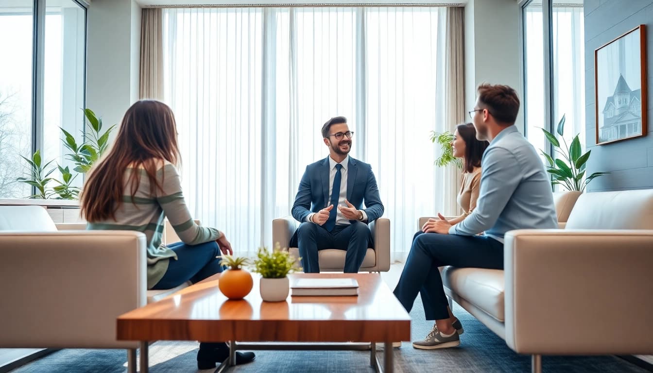 Immobilienmakler Frankfurt Dornbusch zeigt professionelle Beratung in modernem Büro.