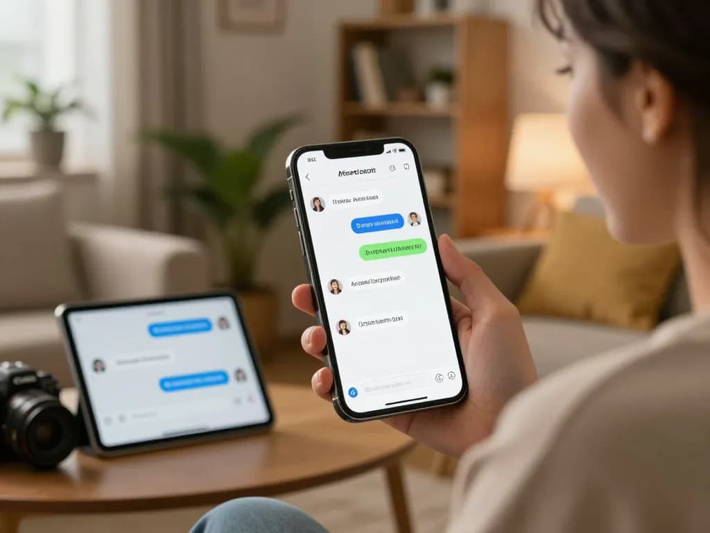 Engaging conversation through a sex AI chat on smartphone in a cozy environment.