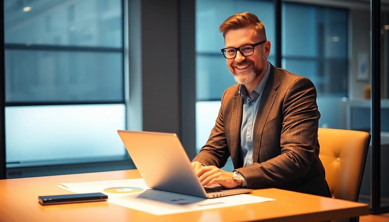 Unternehmensberatung: Berater analysiert Geschäftsstrategien in einem modernen Büro.