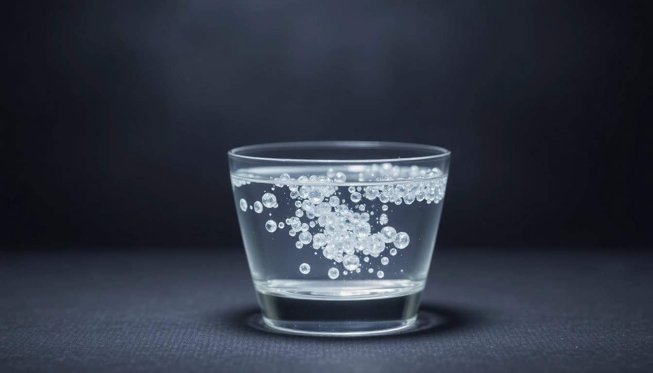 Kolloidales Silber 75 ppm in klarem Glasgefäß mit elegantem Hintergrund präsentieren