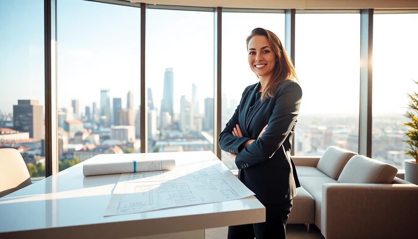 Immobilienmakler Frankfurt Ginnheim im modernen Büro mit einem beeindruckenden Ausblick.