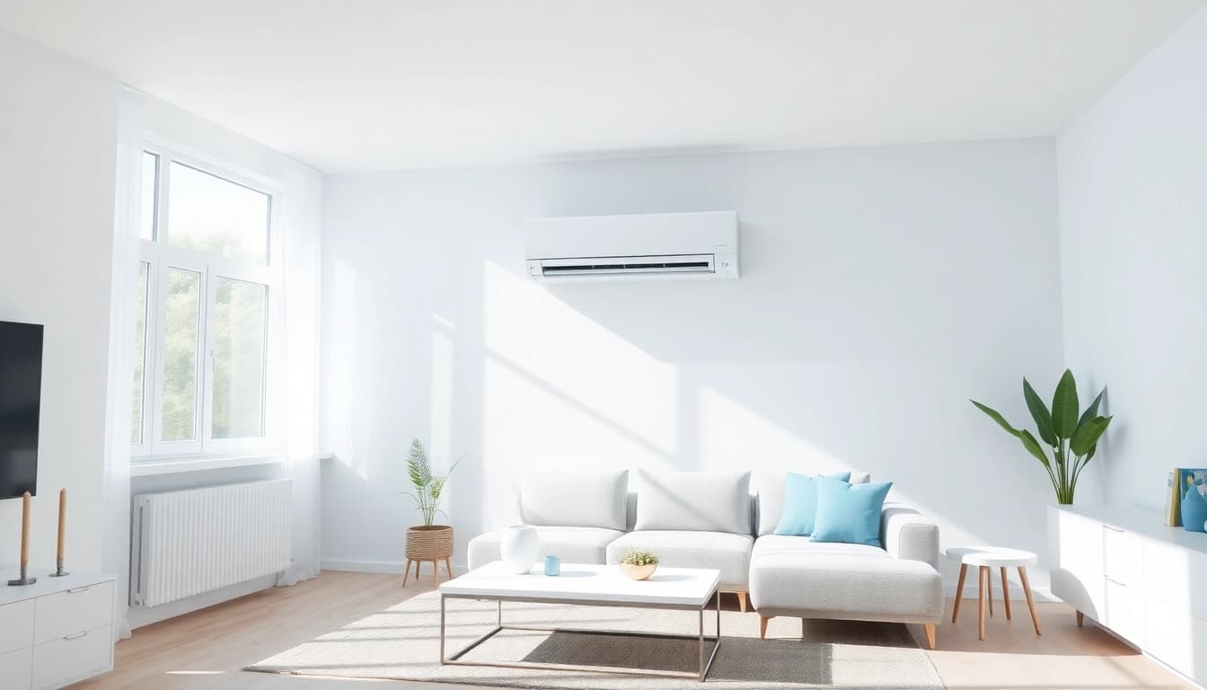 Efficient and stylish Klimaanlagen installieren lassen in a modern living room setting.