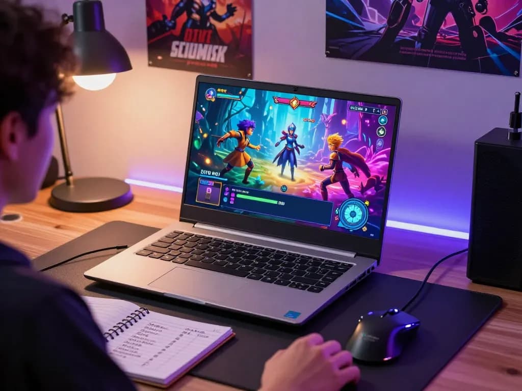 Engaged player exploring a sex game online, surrounded by vibrant game graphics and immersive gaming setup.