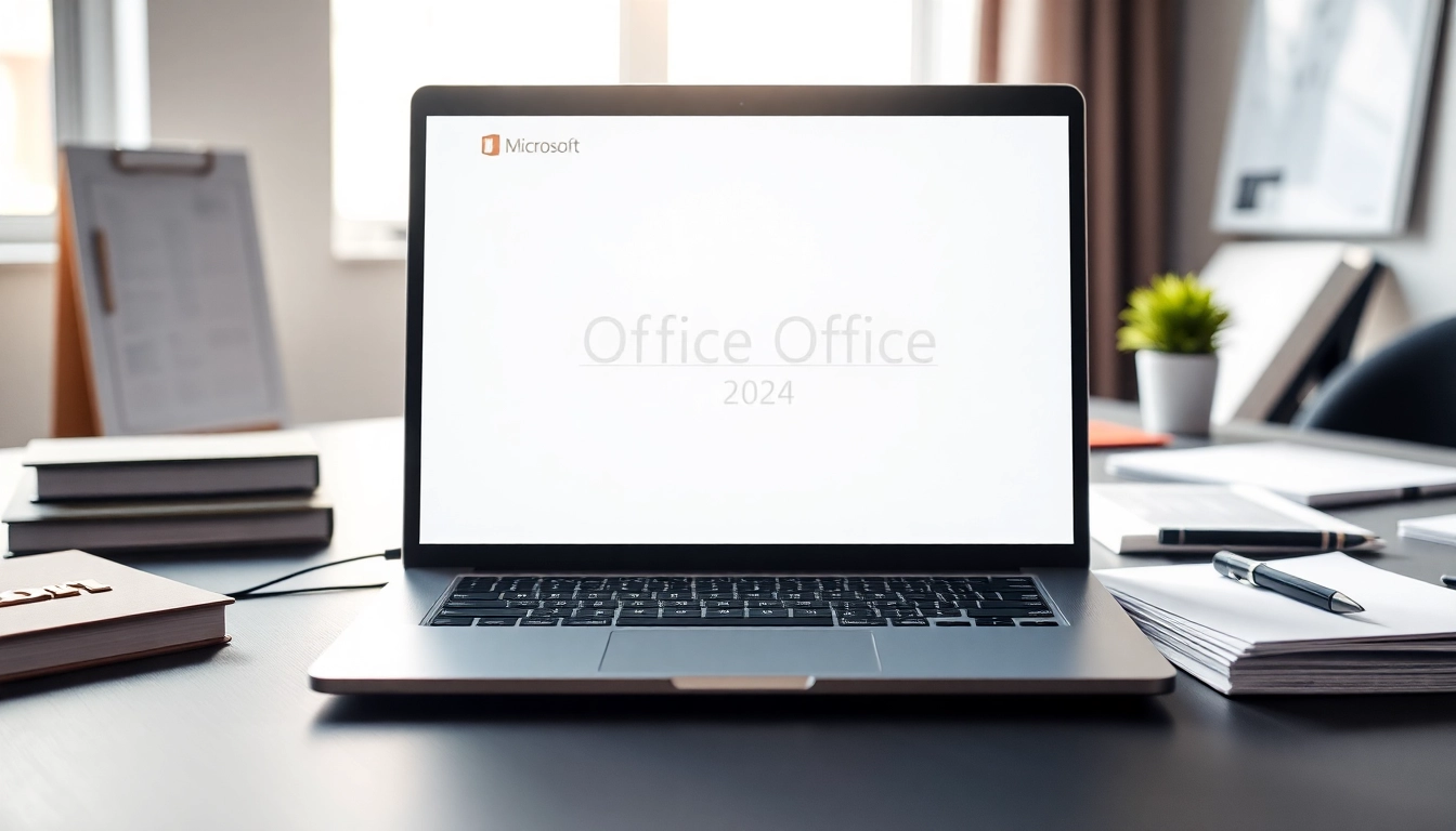 Office 2024 ohne Abo als Dauerlizenz sichern in einem modernen Büro mit Laptop und Dokumenten