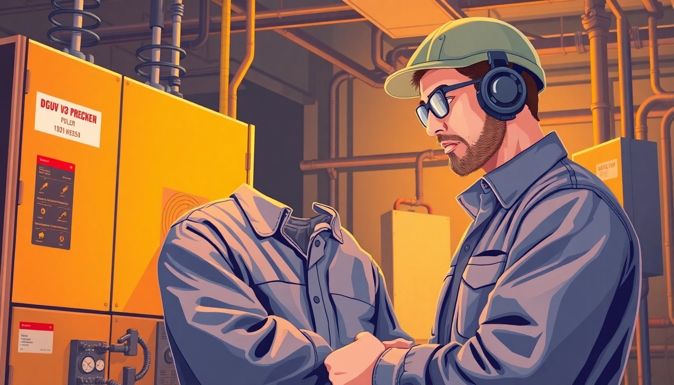 Technician conducting a DGUV V3 Prüfung, ensuring electrical safety in a well-lit workshop.