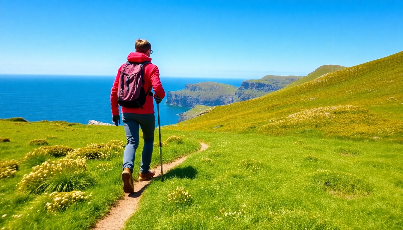 Erleben Sie das Dingle Way wandern an einer malerischen Küste mit grünen Hügeln und perfekten Wanderbedingungen.