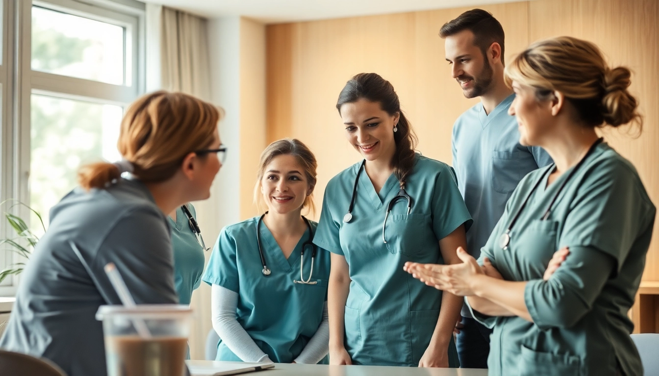 Optimieren Sie die personalgewinnung in der pflege mit engagierten Pflegekräften in einem Teammeeting.