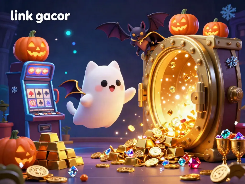 Experience thrilling wins with link gacor as a friendly ghost cat navigates a haunted casino filled with treasures.