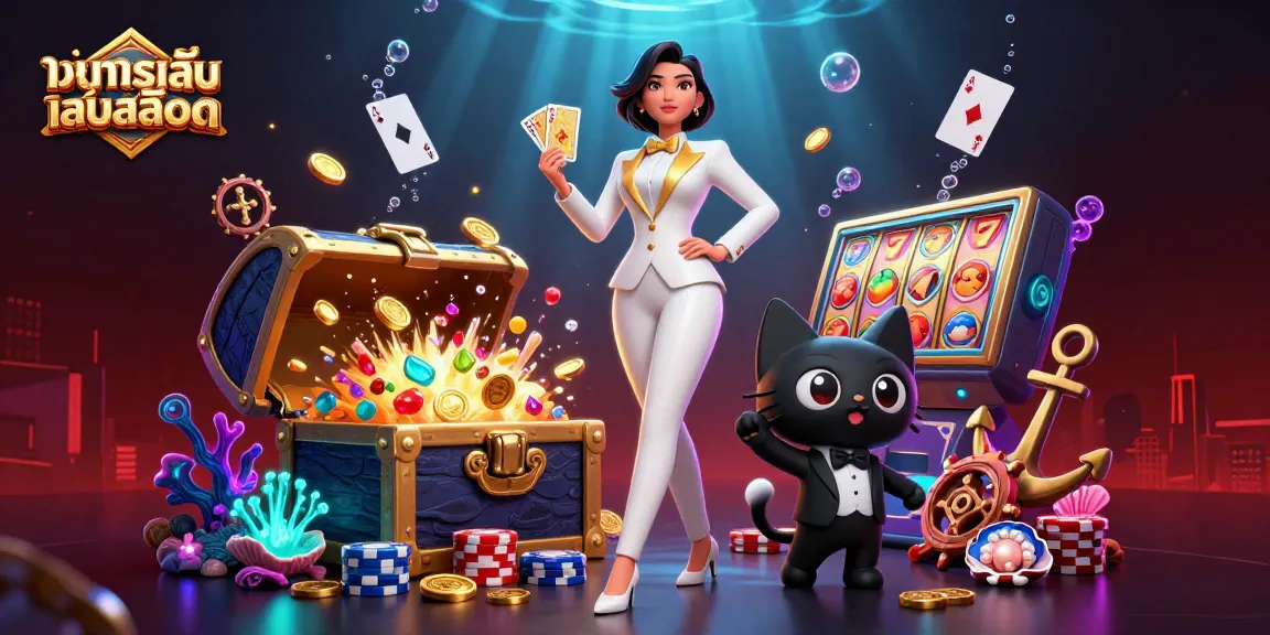 Play ทดลองเล่นสล็อต with vibrant characters and treasures in a dazzling 3D casino scene.