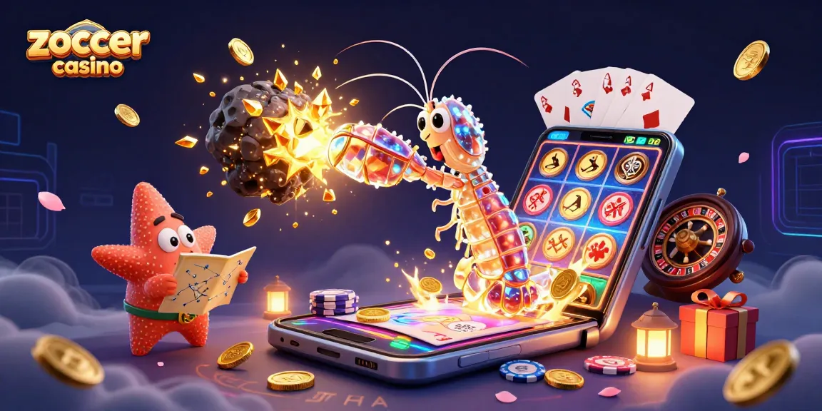 Join the fun at zoccer casino, where a vibrant mantis shrimp and starfish navigate a universe of games!