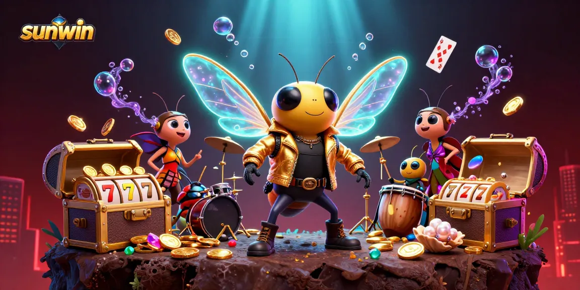 Experience thrilling slots and casino action with sunwin's cartoon rock star in an exciting underwater scene.