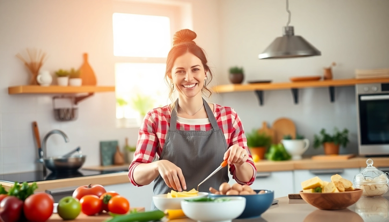 Hauswirtschaftskraft in der Küche von Hameln bereitet gesunde Gerichte mit frischen Zutaten zu.