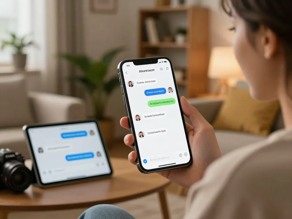 Engaging conversation through a sex AI chat on smartphone in a cozy environment.