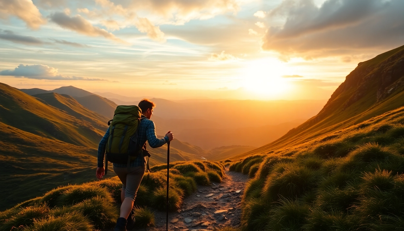 Wandern Irland Urlaub: Ein Wanderer auf einem schönen Pfad im irischen Grün.
