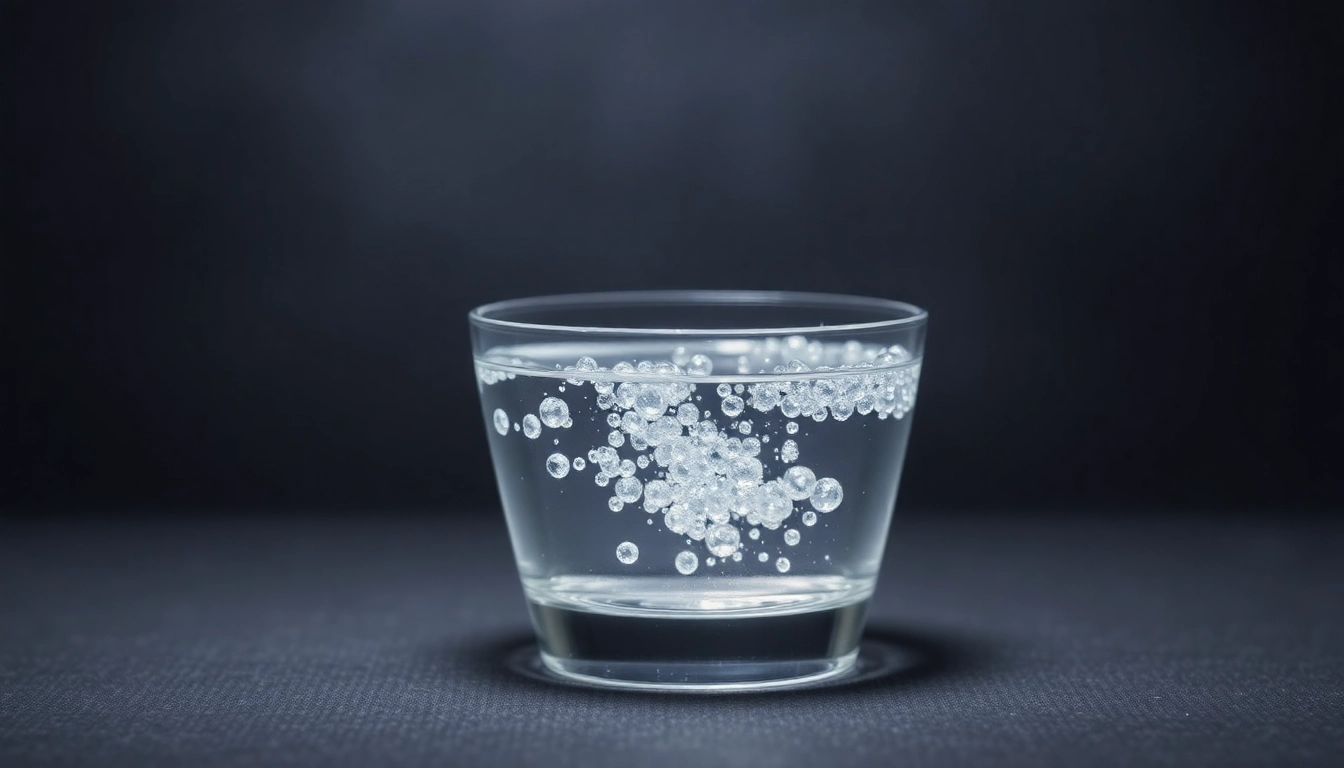 Kolloidales Silber 75 ppm in klarem Glasgefäß mit elegantem Hintergrund präsentieren