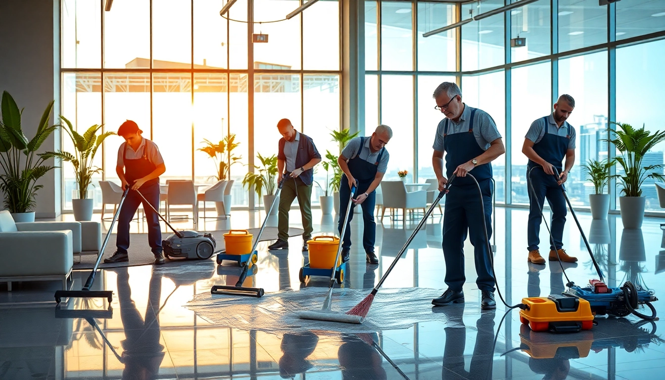 Effiziente gebäudereinigung durch ein professionelles Reinigungsteam in einem modernen Büro.