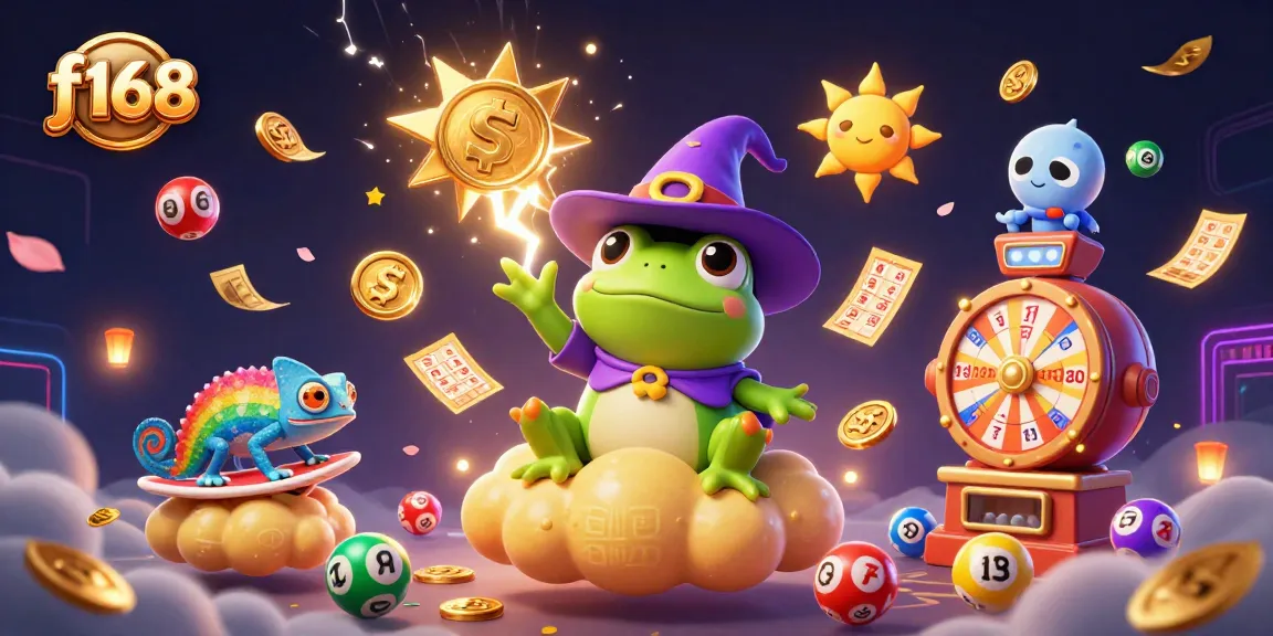 Experience the excitement of f168 with a vibrant 3D illustration showcasing lucky lottery elements and dynamic characters.