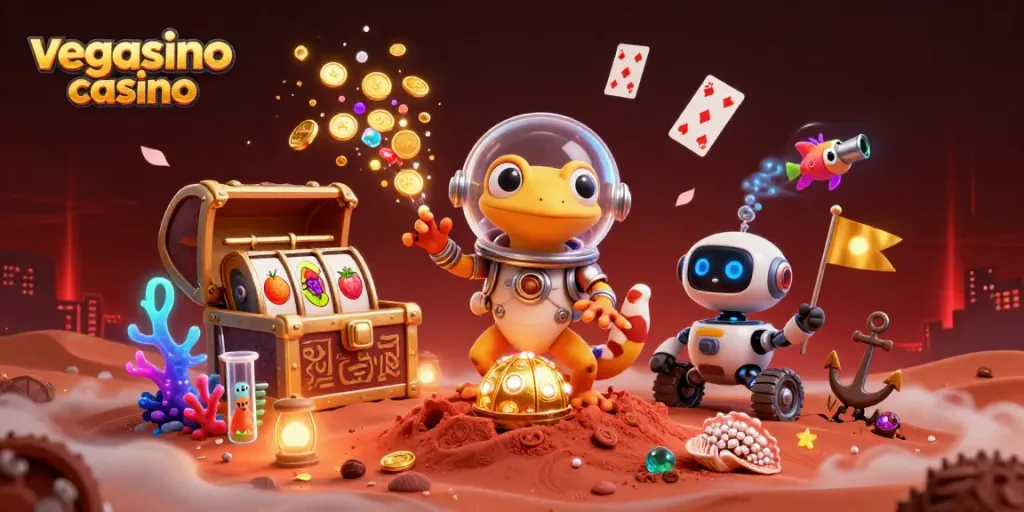Experience the thrill of vegasino casino with a Martian gecko uncovering a treasure-filled casino.