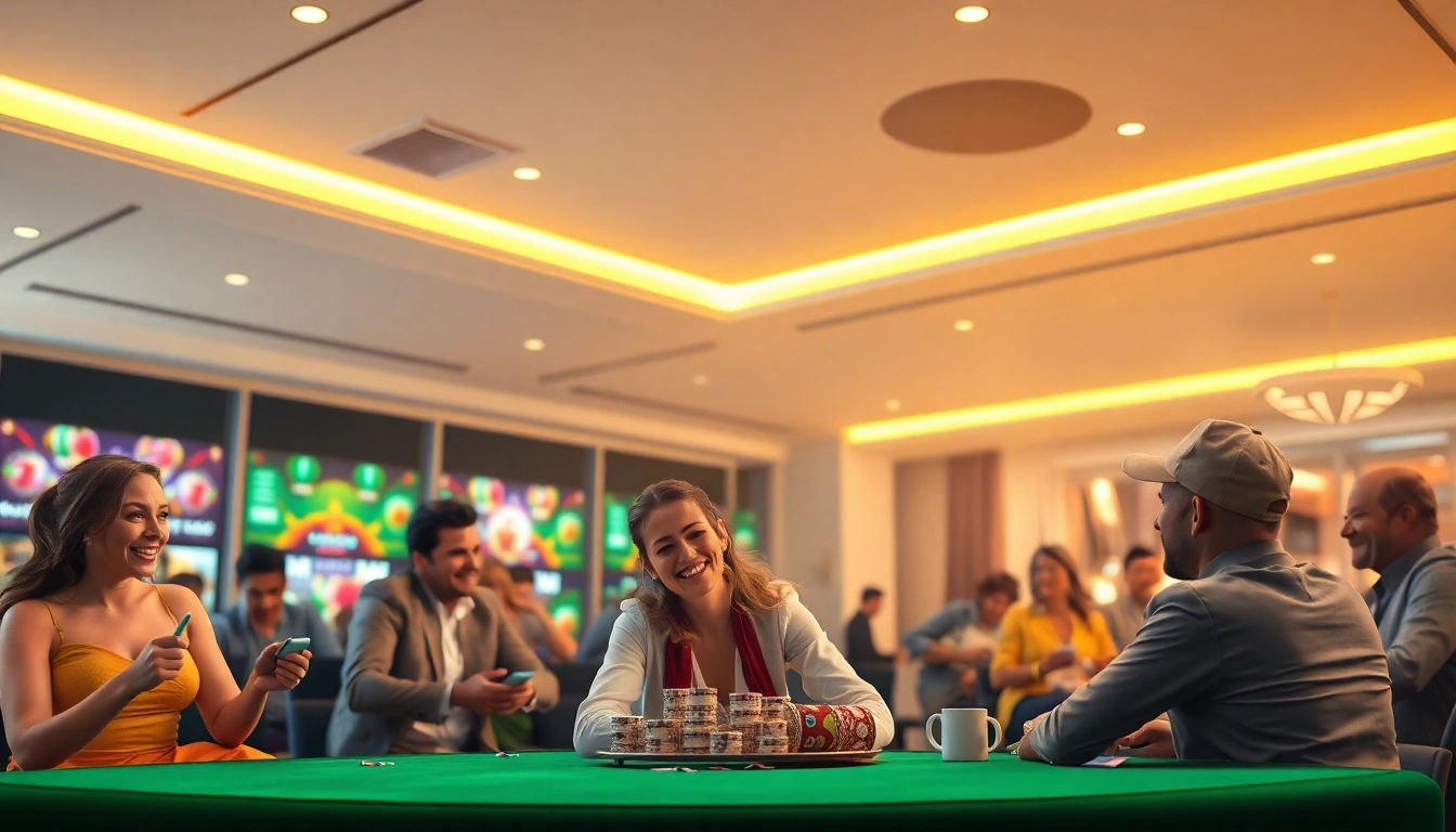 Erlebe spannende Spiele in einem Online-Casino ohne Anmeldung mit lebendigen Farben und glücklichen Spielern.