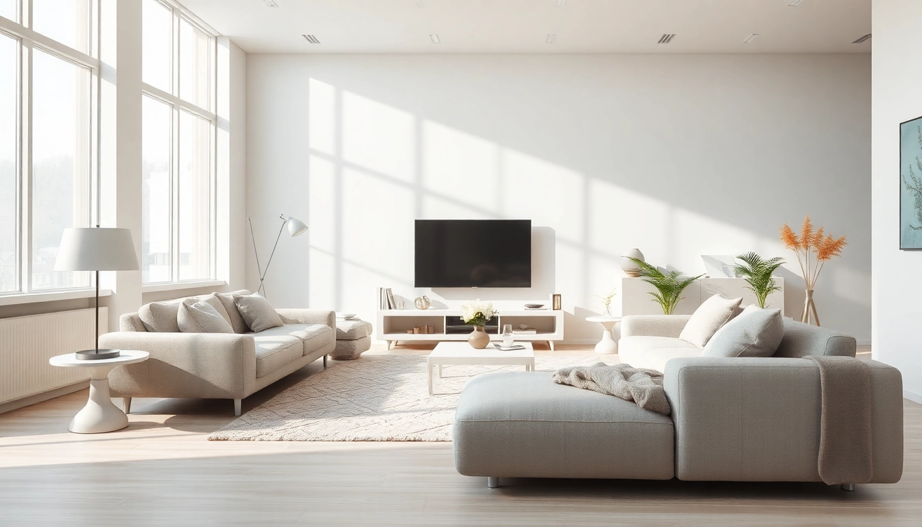 Staubsauger showcasing its suction power on various surfaces in a stylish living environment.