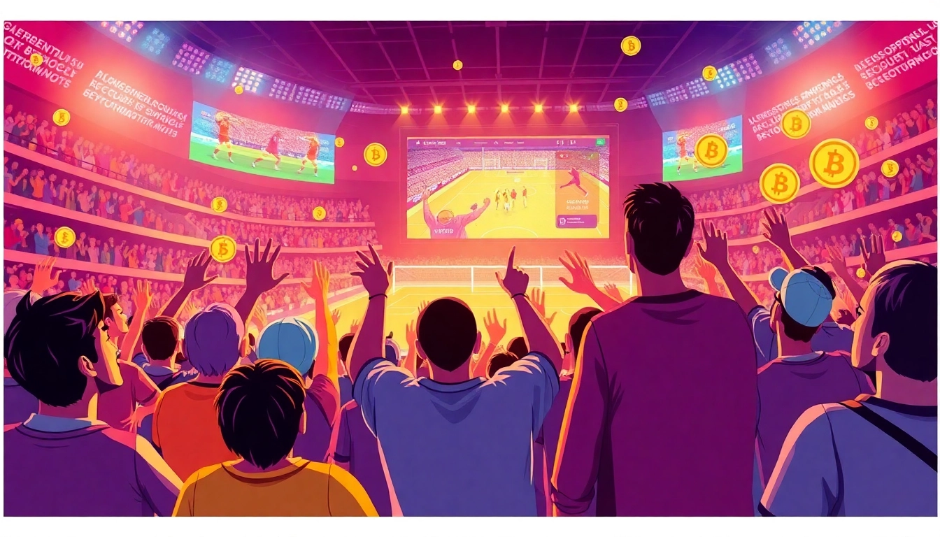 Experience the thrill of crypto sports betting as fans celebrate wins during live events.