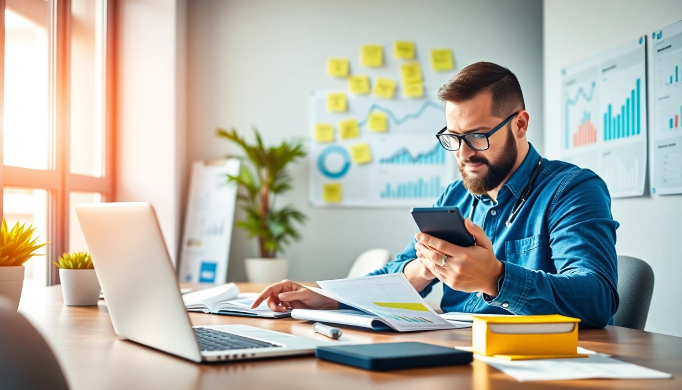 A business owner analyzing feedback on multiple devices, showcasing the importance of a Review tracker in enhancing customer engagement.