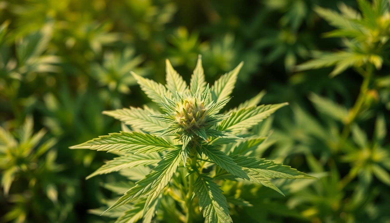 Erkunden Sie die Schönheit einer Cannabis-Pflanze in voller Blüte, die die Vorteile von Cannabis Deutschland präsentiert.