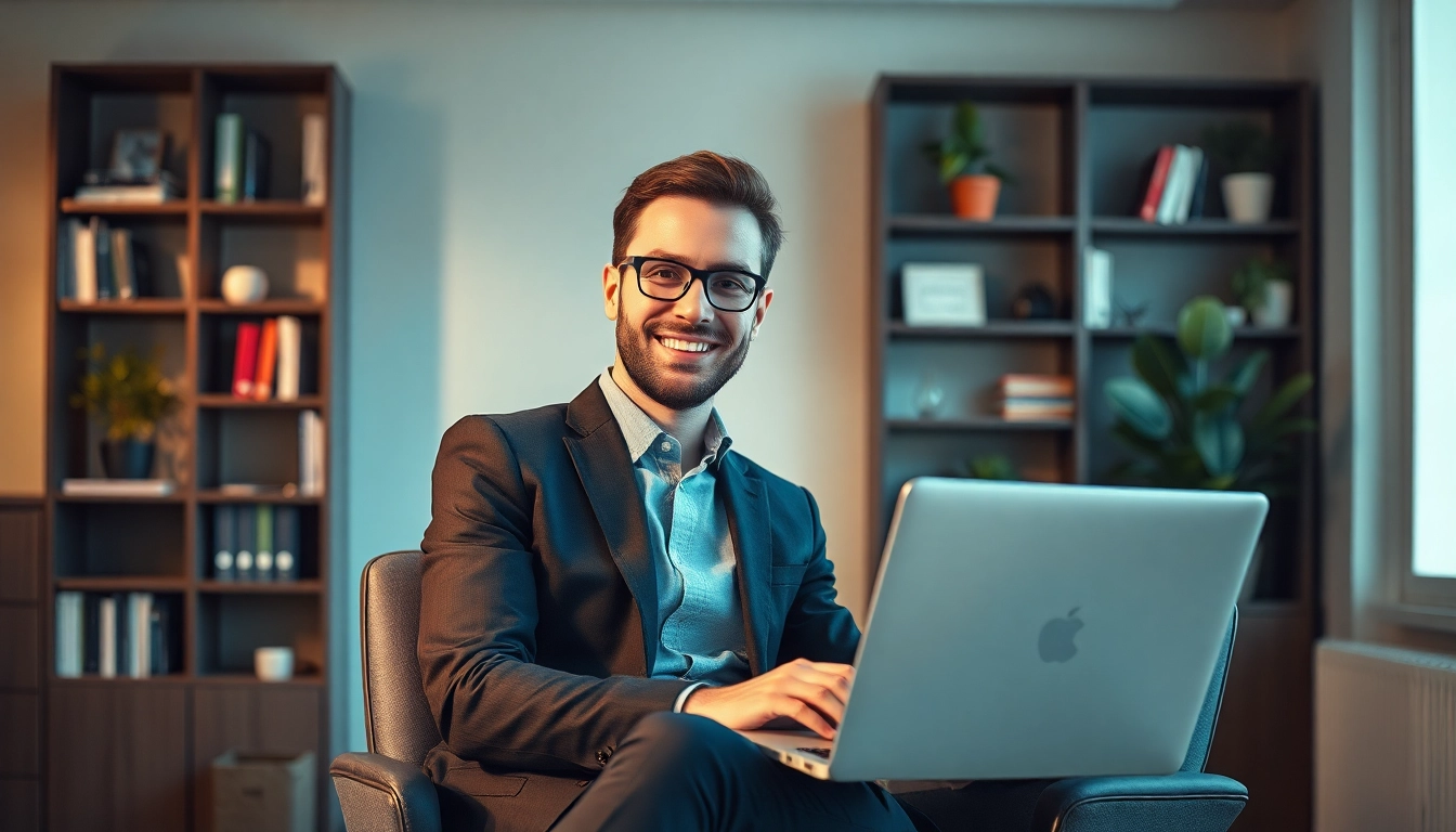 Professioneller Headhunter Düsseldorf arbeitet konzentriert in seinem modernen Büro.