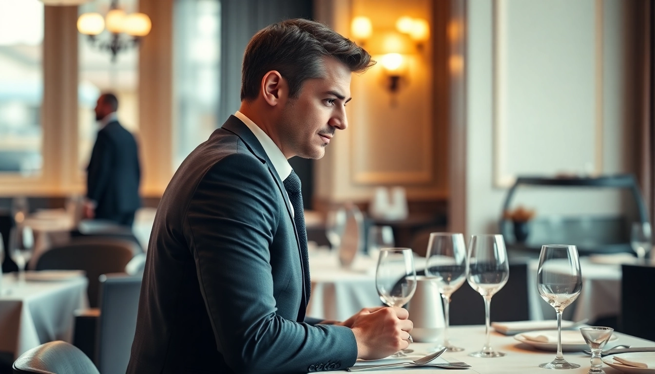 Ein Headhunter Gastronomie berät einen potenziellen Kandidaten in einem eleganten Restaurant.