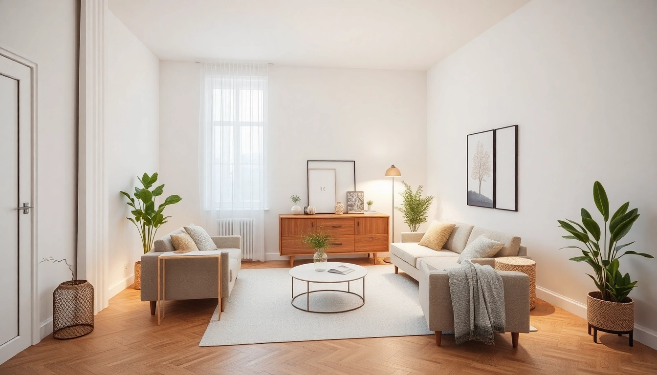 Raumgestaltung mit harmonischer Farbpalette und modernem Design im Wohnzimmer.