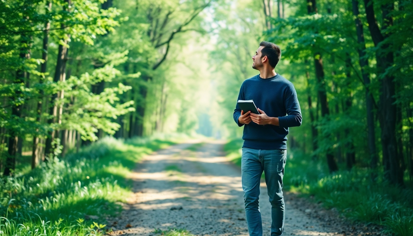 Person plant inspiratively ihren Weg durch coaching in Lebenskrisen im Wald.