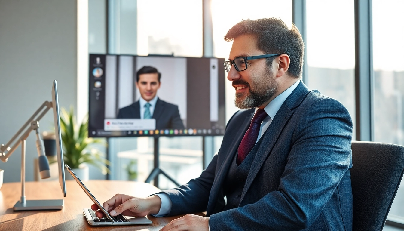 Professioneller Headhunter IT führt Videokonferenz in modernem Büro.