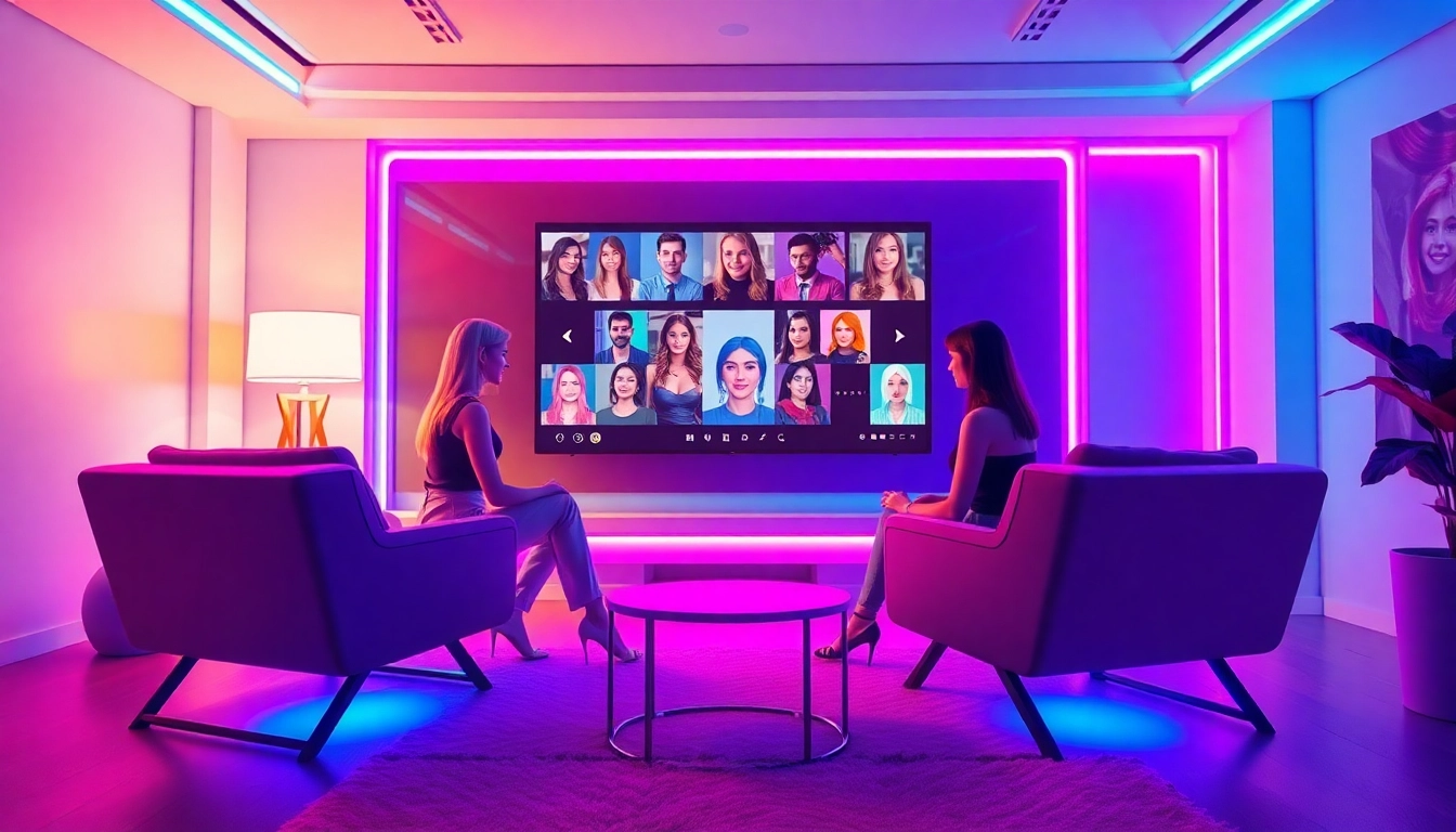 AI chat porn interactive conversation in a modern living room setting.