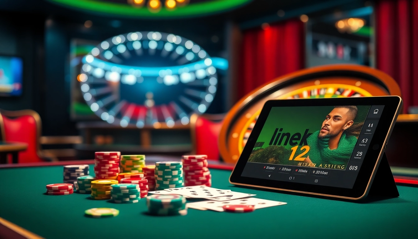 Experience the thrill of betting with link 12bet at an elegant casino table filled with vibrant chips and cards.