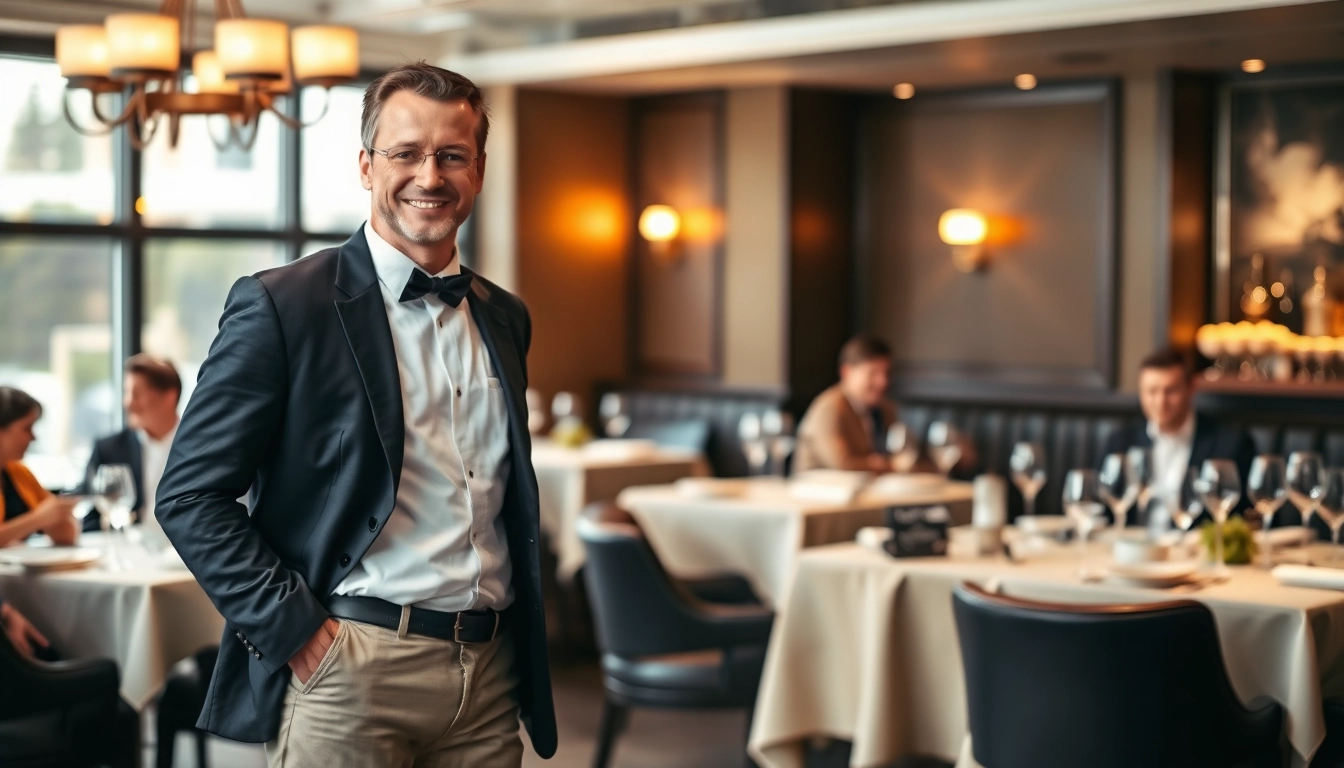 Headhunter Gastronomie diskutiert Talente in einem eleganten Restaurant.