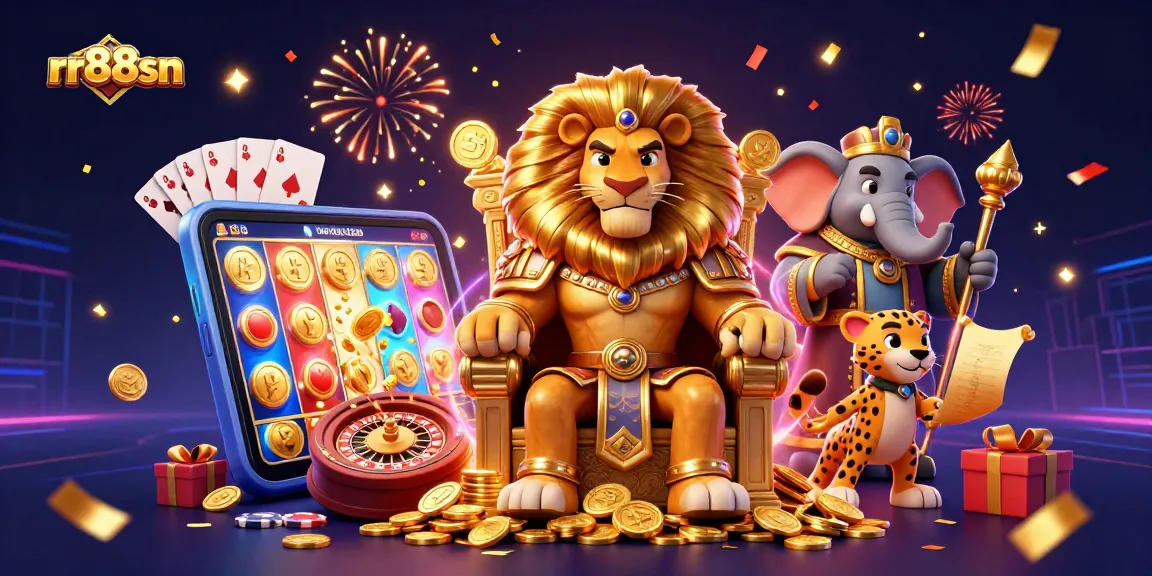 Join the action with rr88sn as the lion king oversees a vibrant casino scene!