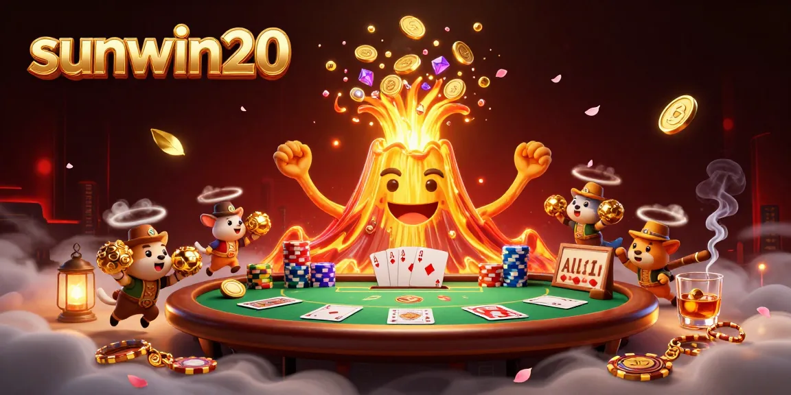 Win big with sunwin20 as the golden volcano erupts coins in a lively poker scene.